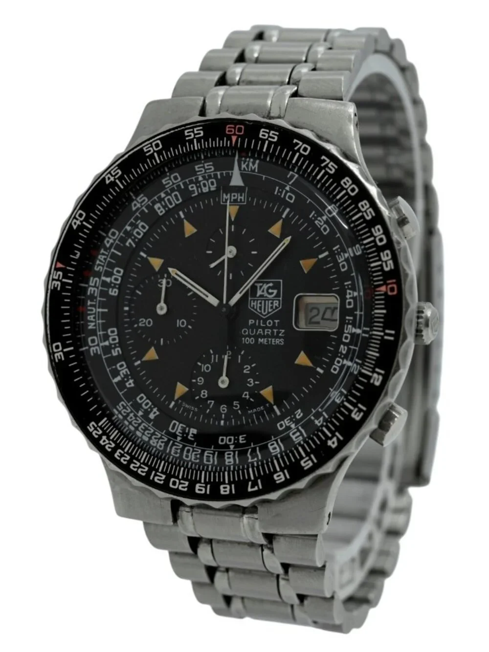 Tag Heuer 43mm Men's Vintage Pilot Black Dial SS Aviation Watch Ref: 230.206!